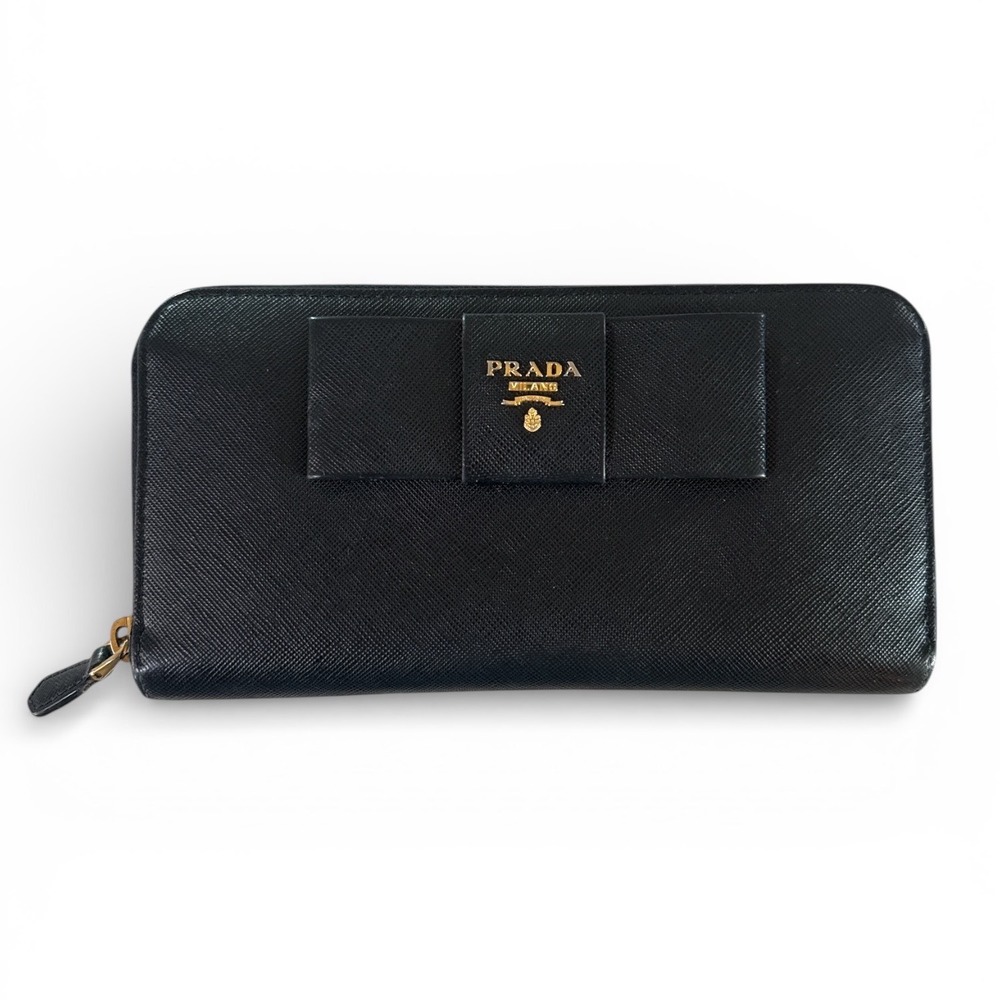 Prada Saffiano Leather Black Bow Wallet